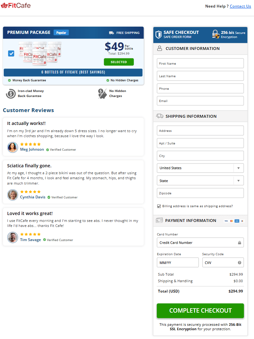 FitCafe order page